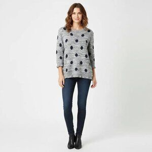 COZY Casual Women's Polka Dot 3/4 Sleeve Knit Gray Pullover Sweater Size M/L